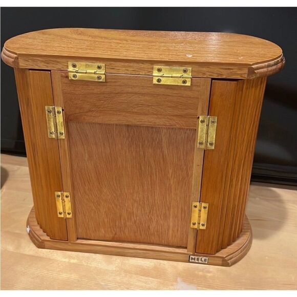 Mele & Co Vintage Wooden Jewelry Box w mirror, velvet lined drawers & side doors - Picture 3 of 15